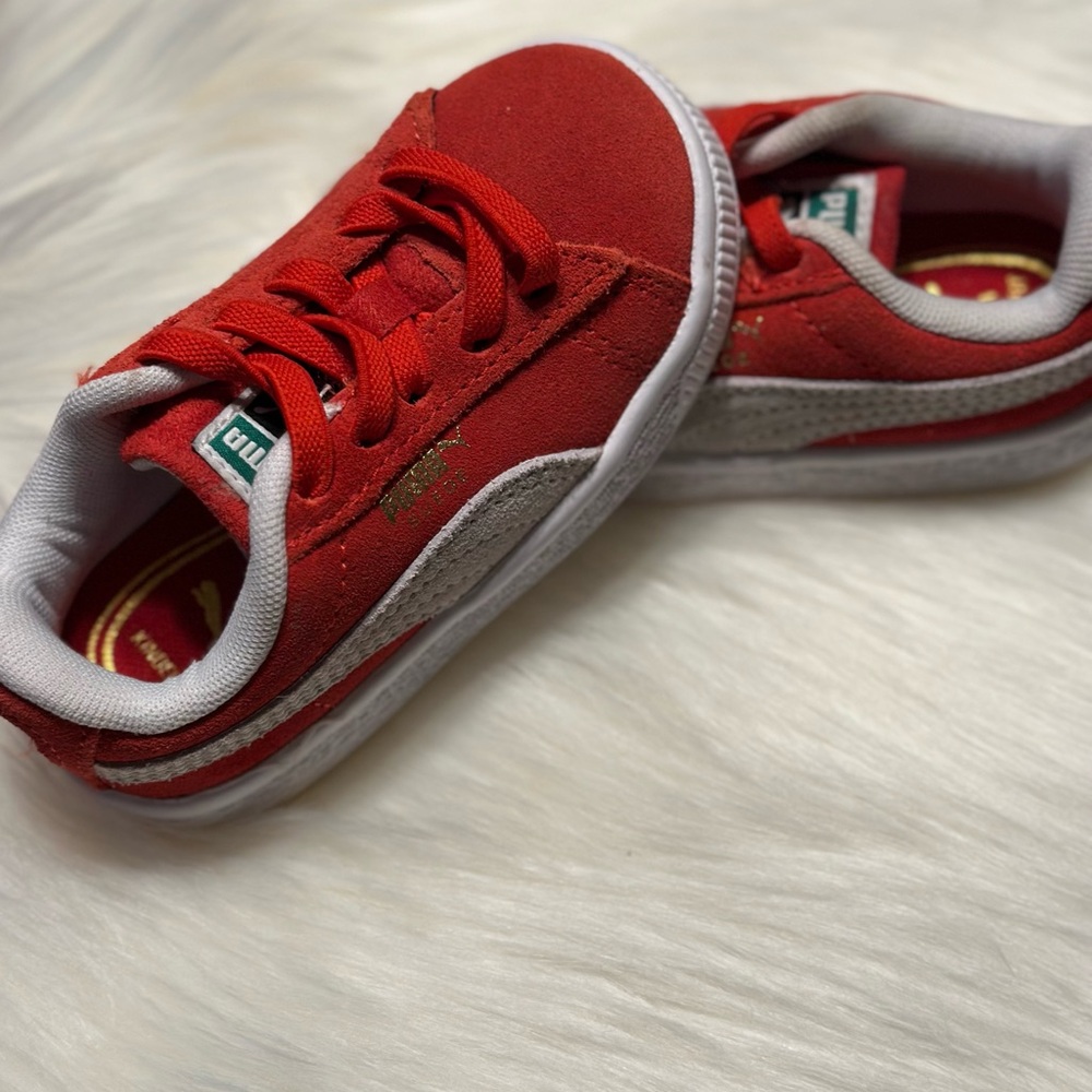 Puma Red and White Sneakers with Suede Upper